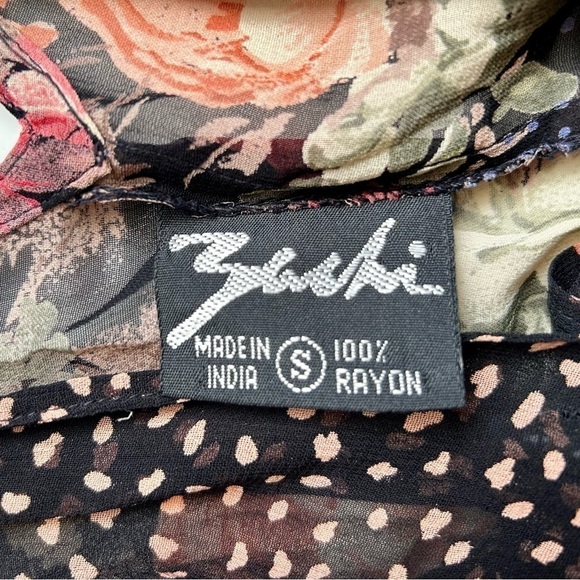 Vintage 80s Boho Floral Chiffon Wide Leg Jumpsuit Sleeveless Deep V Front Size S - Picture 9 of 11